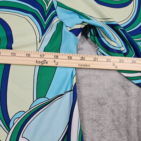 Chicos Dress Womens Large Blue Green Geometric Floral Stretch Mod Hippie Boho - Picture 12 of 13